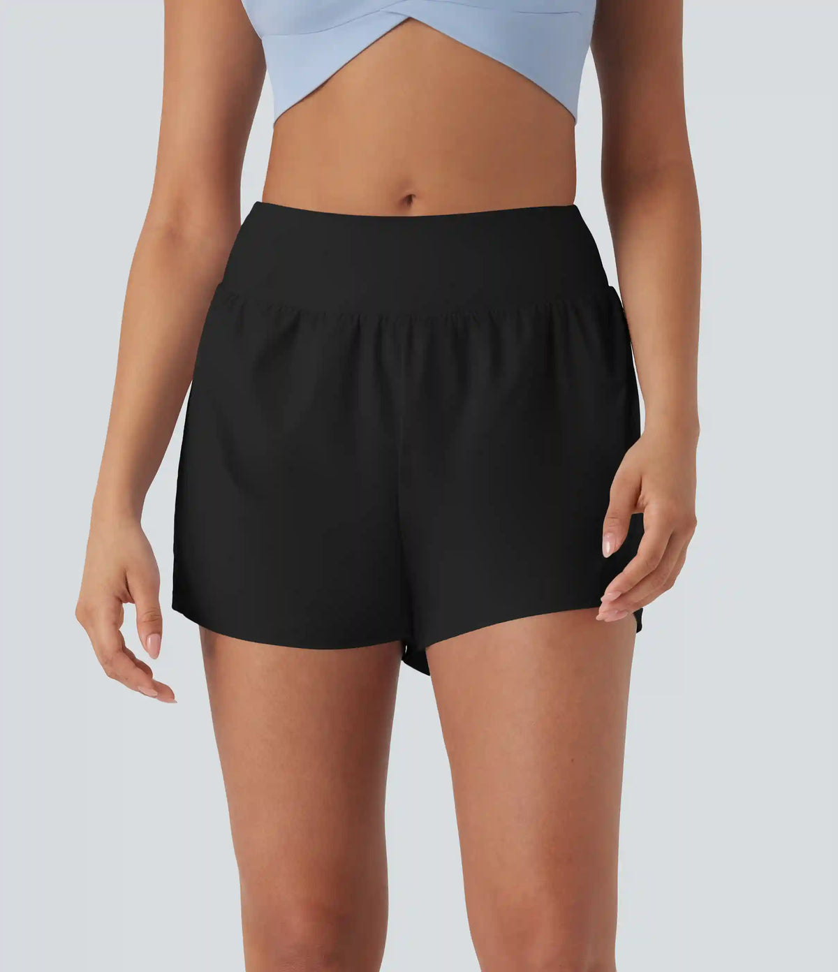 Mid Rise Contrast Mesh 2-in-1 Yoga Shorts with Pockets