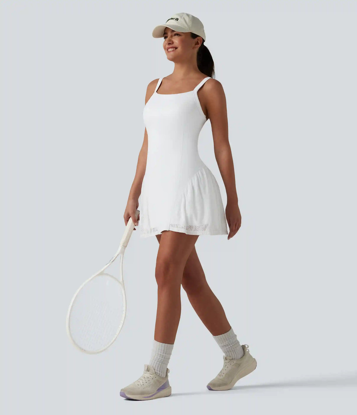 SoftlyZero™ Airy Crisscross Back Contrast Lace Built-in Bra InstantCool Tennis Active Dress with Pockets-Easy Peezy