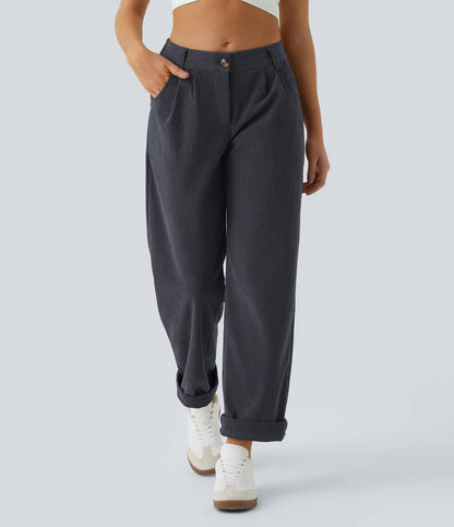 Mid Rise Zipper Pocket Corduroy Casual Pants