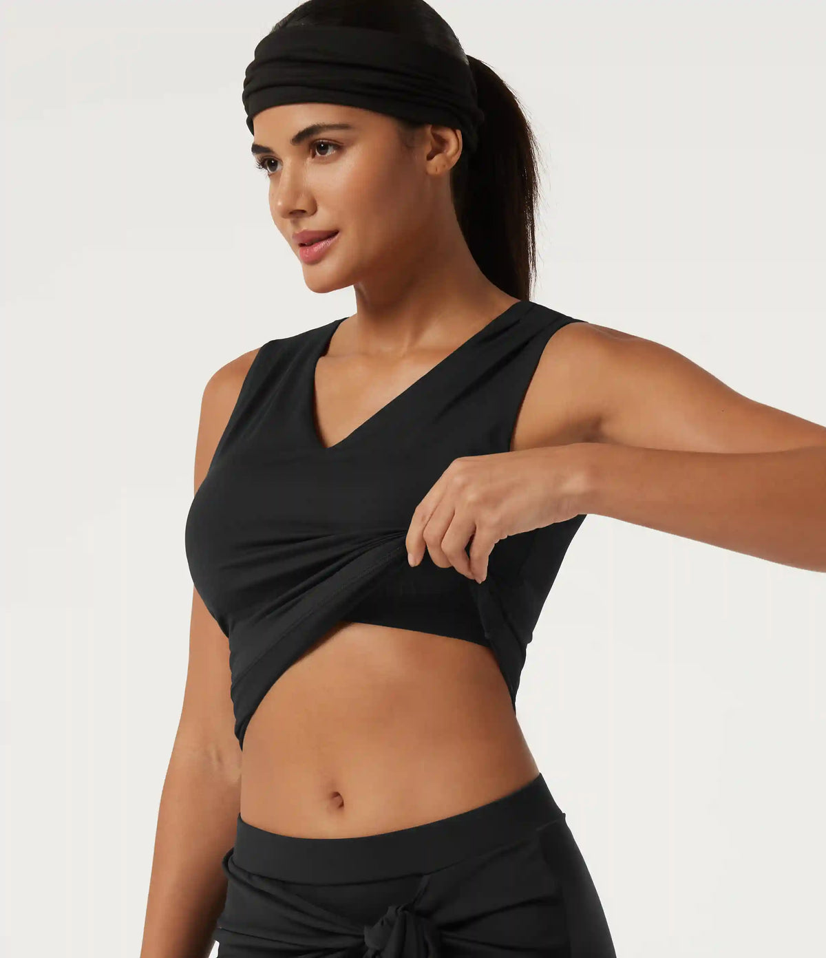 V Neck Ruched InstantCool Quick Dry Built-in Bra Yoga Sports Top