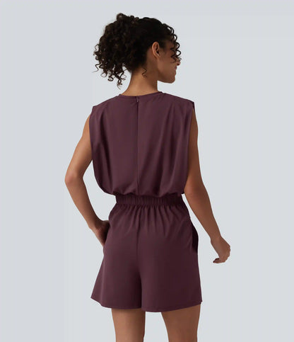 Round Neck Sleeveless Tie-front Cool Touch Casual Romper with Pockets-Easy Peezy-UPF50+