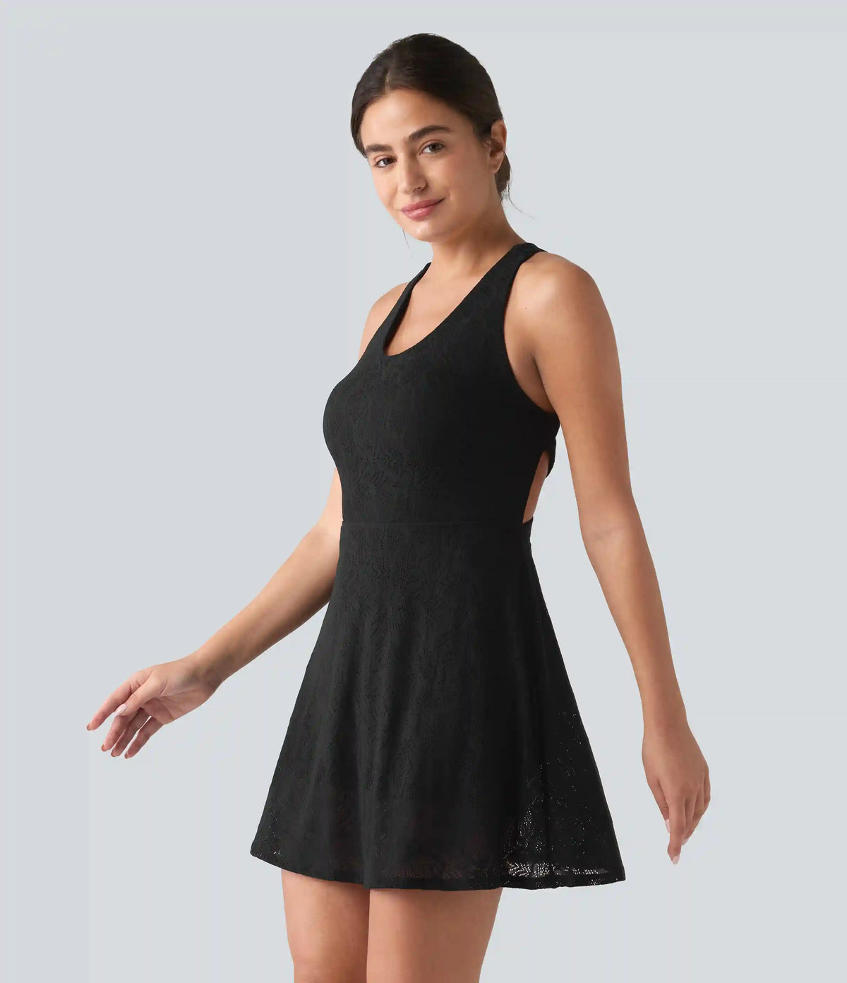 SoftlyZero™ QuickDry Built-in Bra Contrast Lace 2-in-1 Flare Mini Yoga Active Dress with Pockets-Easy Peezy Edition