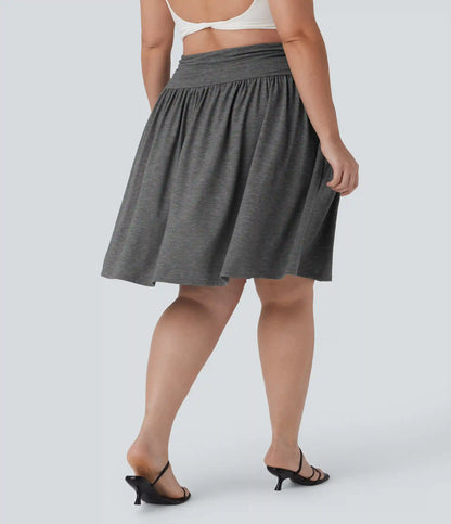 High Waisted Ruched Flowy Plus Size Skirt with Pockets
