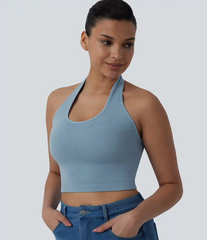 OneForm Seamless Flow Halter Cropped Casual Tank Top