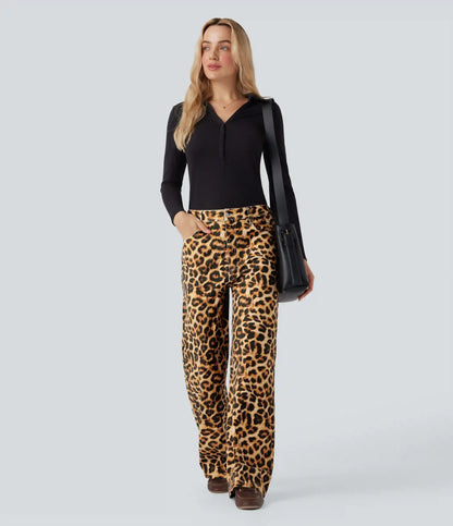 Halara Flex™ Mid Rise Leopard Casual Baggy Jeans with Pockets