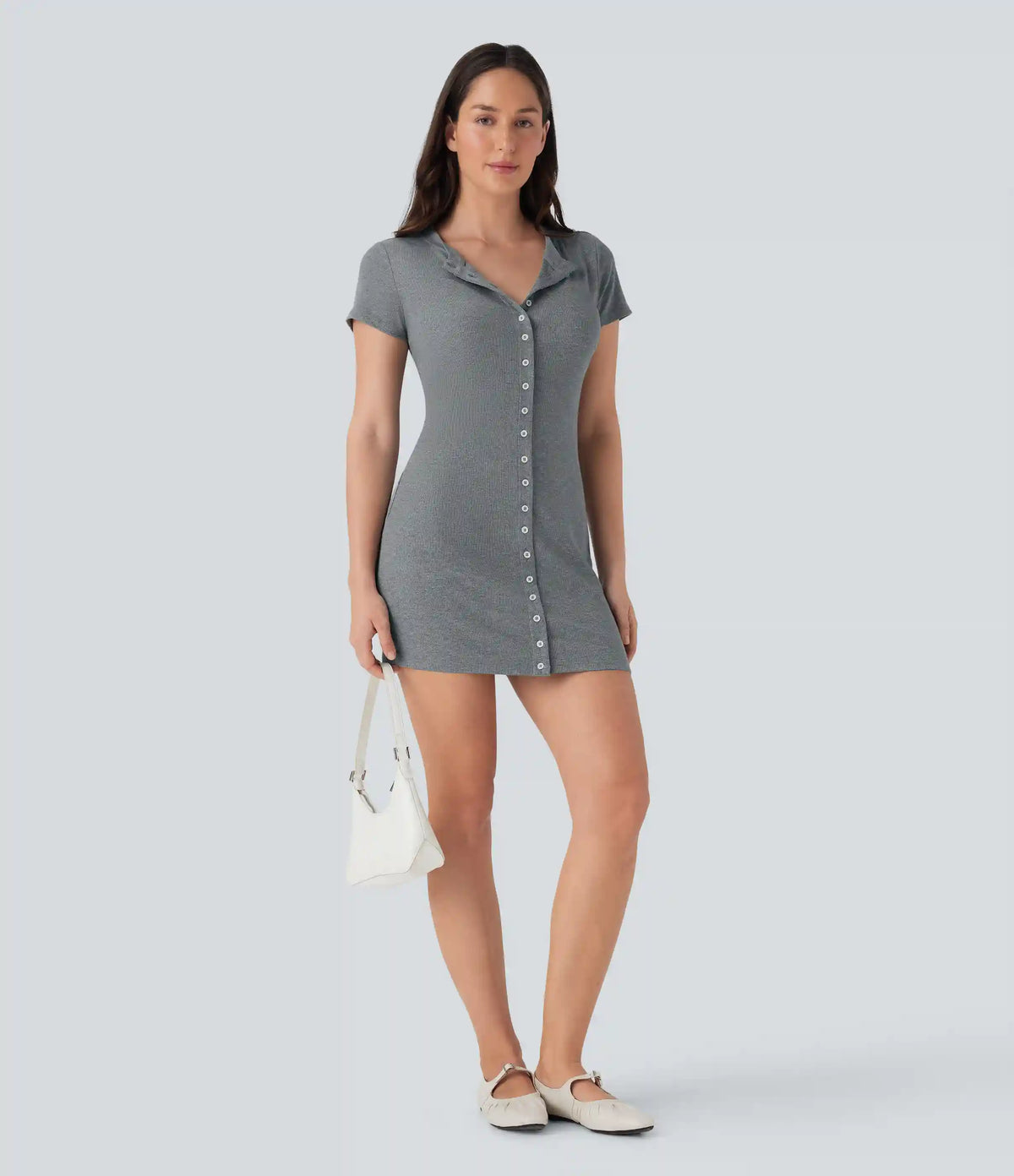 Ribbed Knit Round Neck Mini Casual Dress