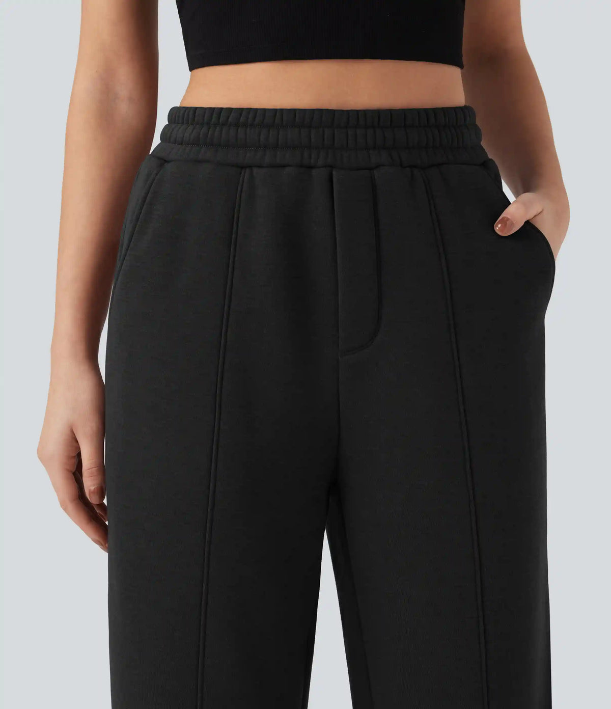 High Waisted Drawstring Straight Leg Fleece Casual Cotton Pants with Pockets