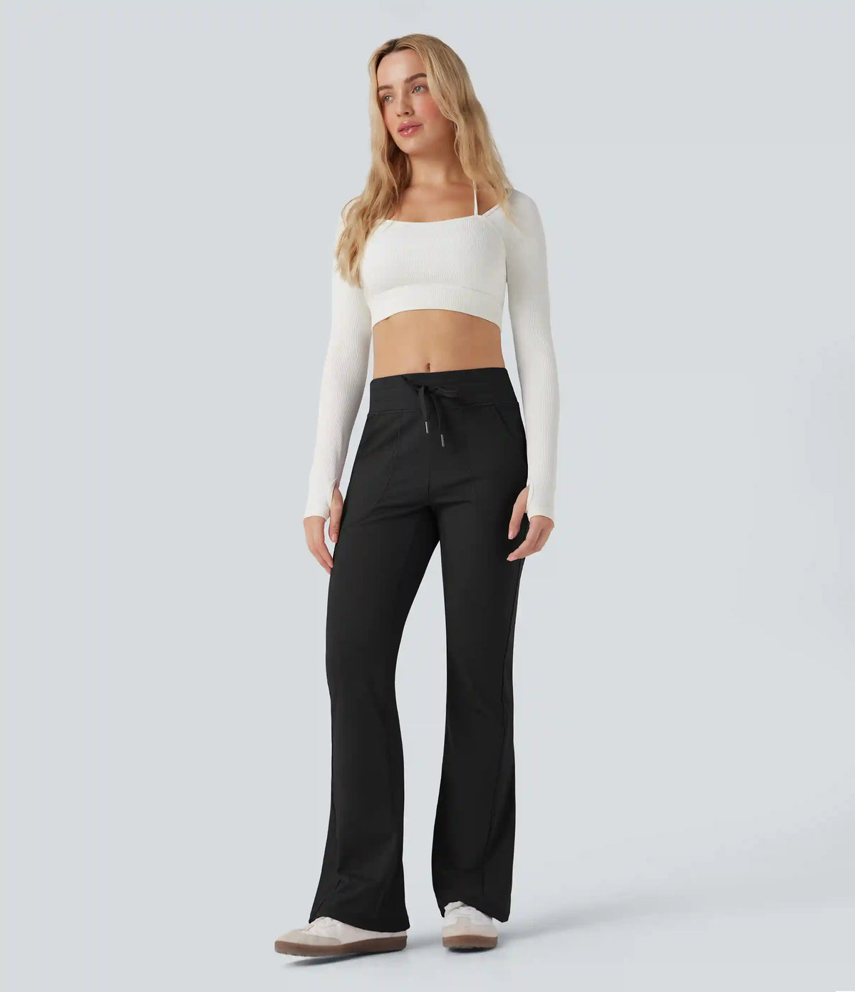 DayStretch Mid Rise Drawstring Slim Casual Flare Pants with Pockets