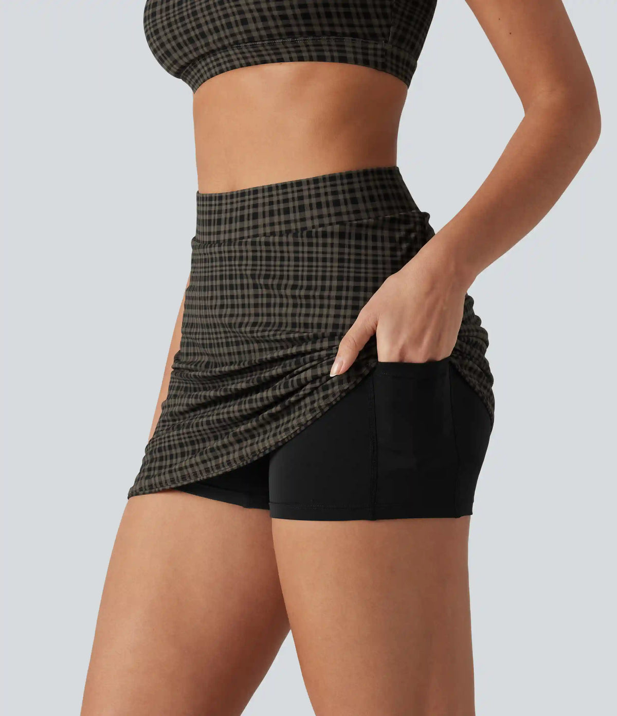 Halara UltraSculpt™ Check Plaid Print High Waisted 2-in-1 Mini Golf Skirt with Pocket