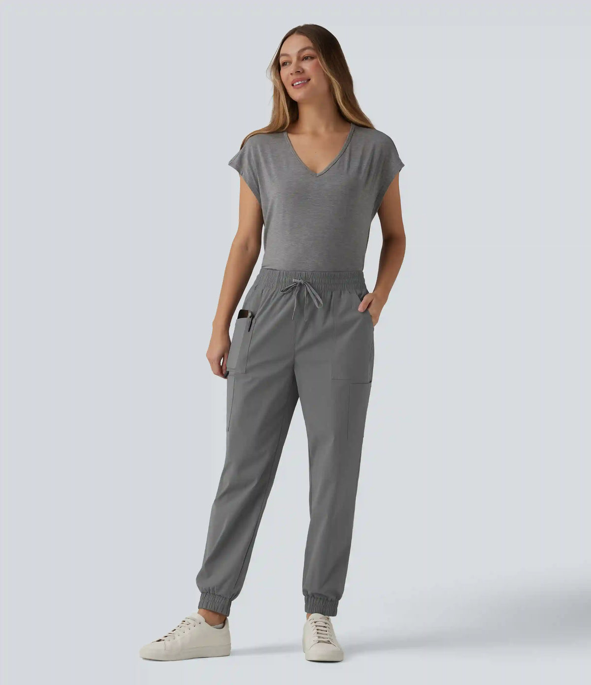 Mid Rise Drawstring Casual Cargo Joggers with Pockets