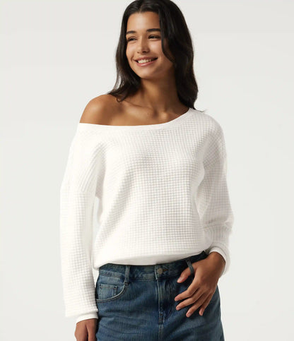 Long Sleeve Waffle Casual Sweater