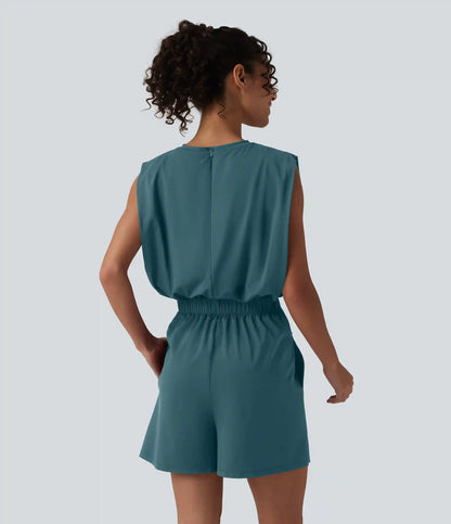 Round Neck Sleeveless Tie-front Cool Touch Casual Romper with Pockets-Easy Peezy-UPF50+