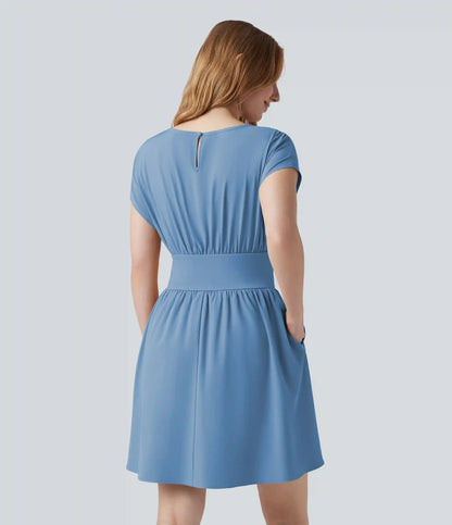 Breezeful™ Batwing Short Sleeve Flowy Quick Dry Mini Work Dress with Pockets