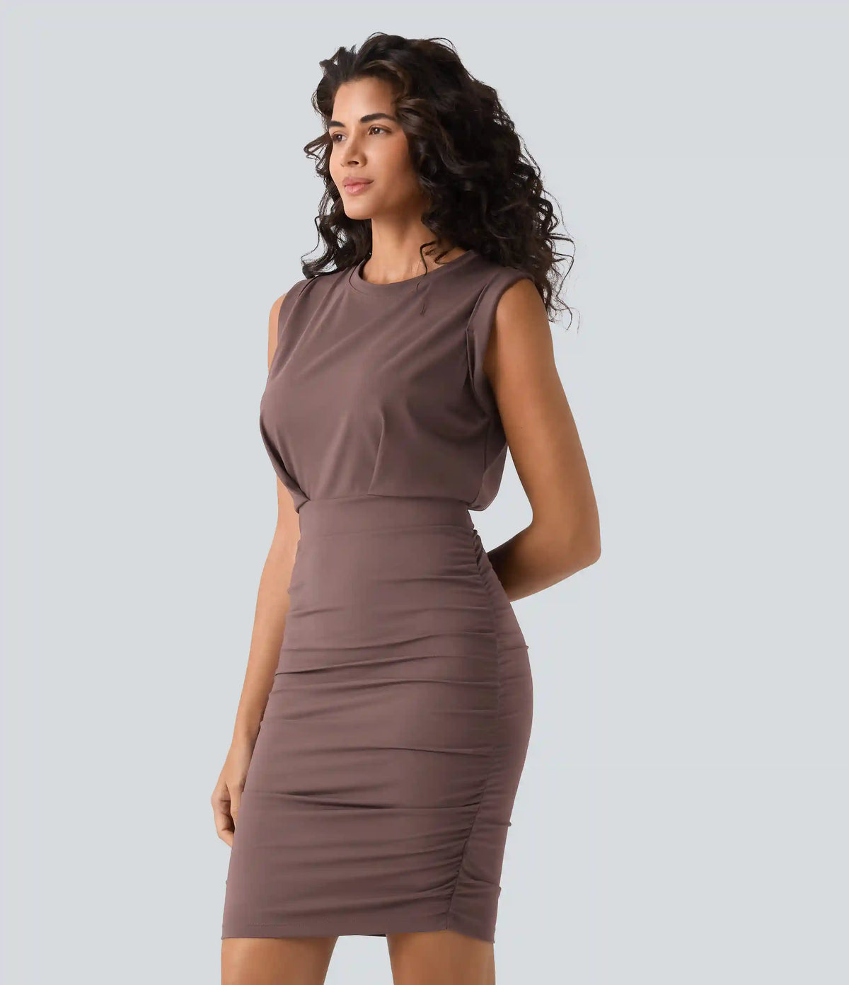 SoftlyZero™ Airy Round Neck Sleeveless Ruched InstantCool Bodycon Mini Party Dress