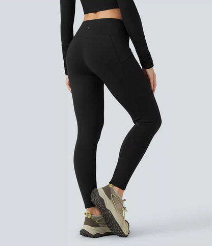 High Waisted Drawstring Fleece 7/8 Hiking Leggings with Pocket