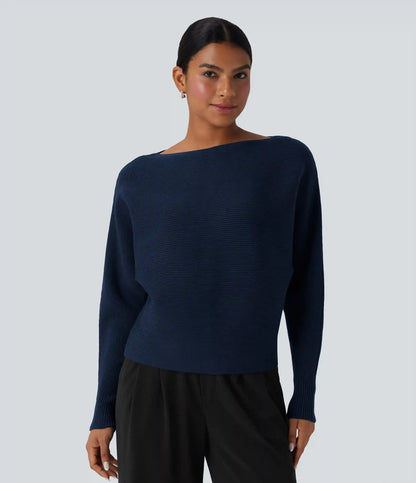 Boat Neck Batwing Sleeve Casual Sweater