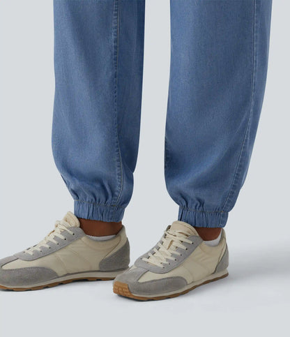 Mid Rise Denim Casual Joggers with Pockets