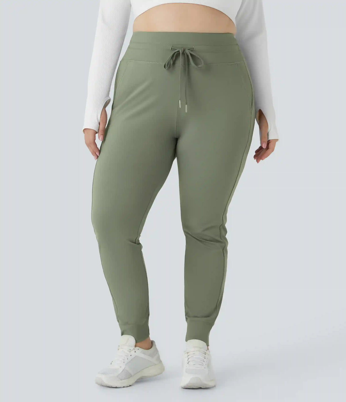 SoftlyZero™ Plush High Waisted Drawstring Pocket Plain Full Length Plus Size Joggers