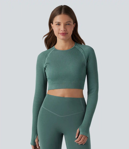 OneForm Seamless Flow Backless Long Sleeve Thumb Holes Cropped Yoga Sports Top