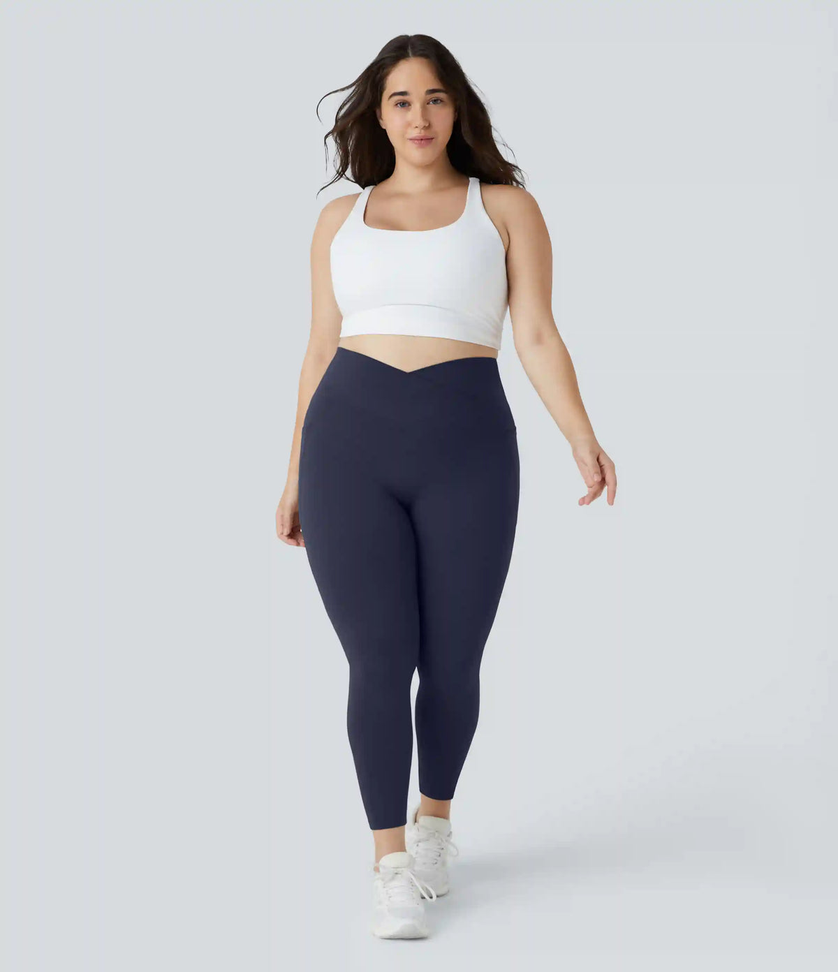SoftlyZero™ High Waisted Crossover Pocket Plain Plus Size Full Length Leggings