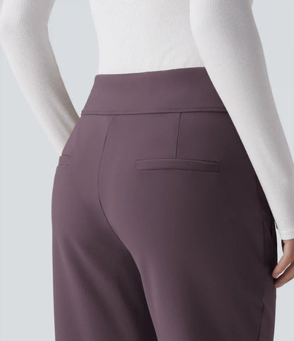 Mid Rise Fleece Work Flare Pants with Zip Pockets