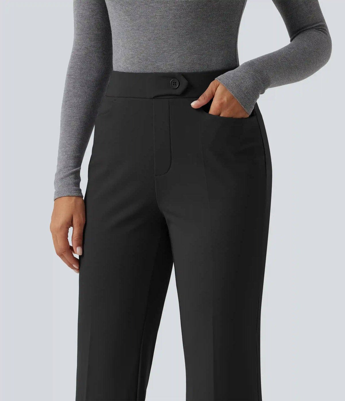 Mid Rise Flare Fleece Work Pants with Pockets