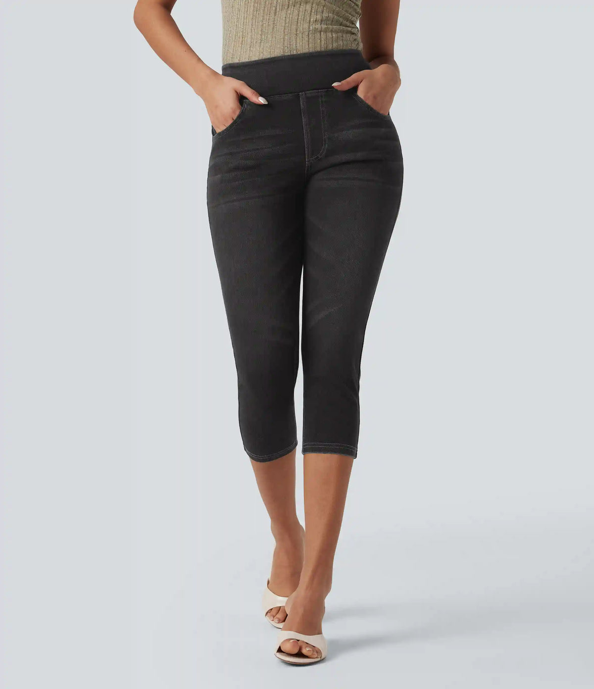 Halara Flex™ High-Waisted Denim Casual Capri Leggings with Pockets