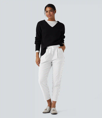 Halara Flex™ Mid Rise Drawstring Tapered Stripe Work Pants with Pockets
