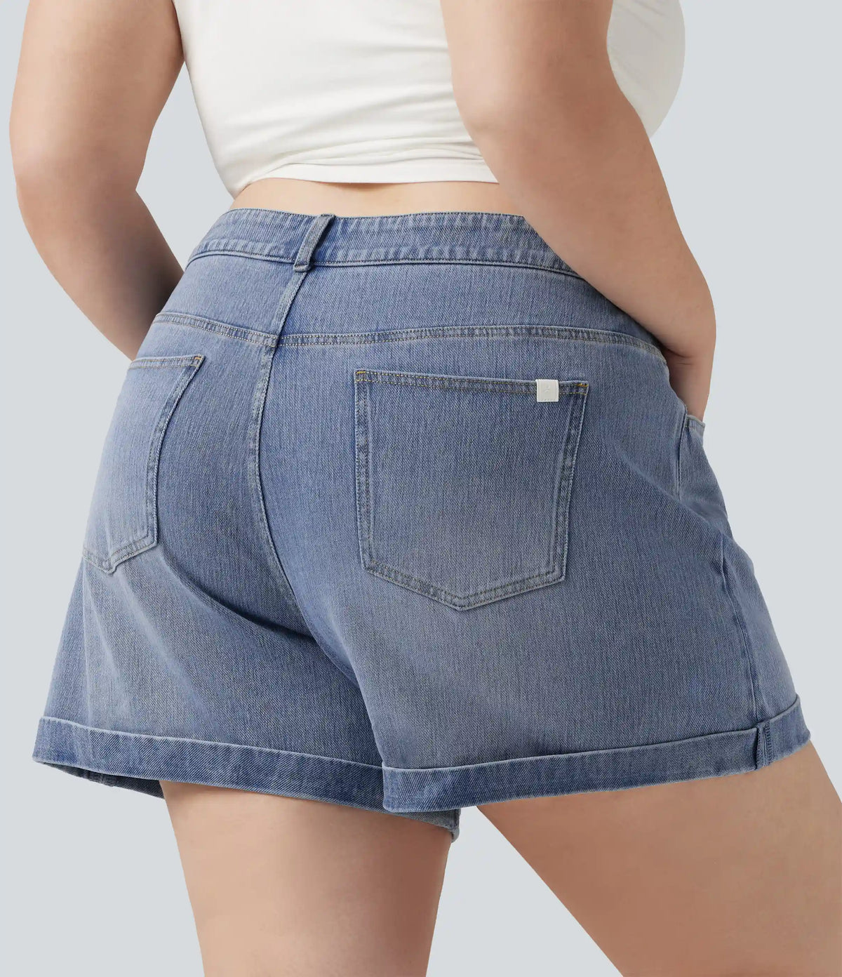 Plus Size Halara Flex™ Mid Rise Rolled Hem Denim Casual Shorts 5'' with Pockets