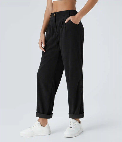 Mid Rise Zipper Pocket Corduroy Casual Pants
