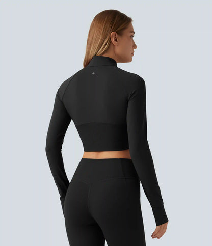 Halara UltraSculpt™ Mock Neck Raglan Long Sleeve Thumb Hole Cropped Yoga Jacket