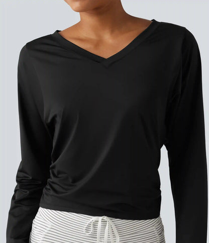 Sweetheart Neck Long Sleeve Ruched Yoga Sports Top
