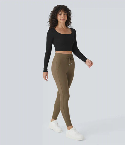 SoftlyZero™ Plush High Waisted Drawstring Pocket Plain Full Length Joggers