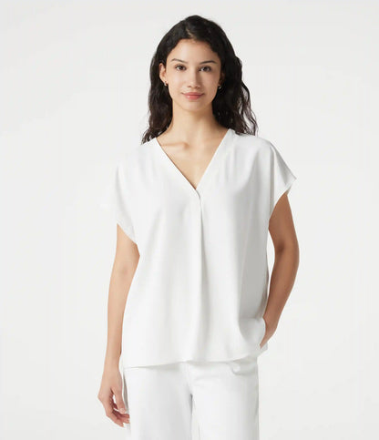 Wrinkle Recovery V-neck Short Sleeve Oversized Work Blouse