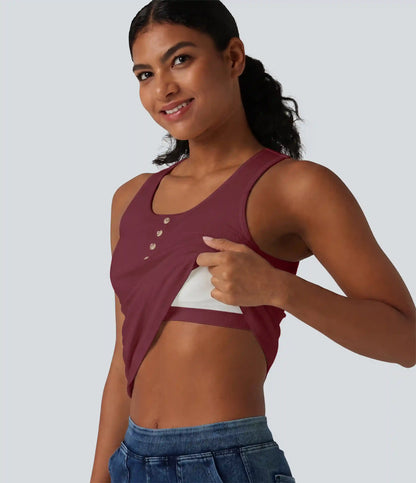 Ribbed Knit Round Neck Built-in Bra Casual Tank Top