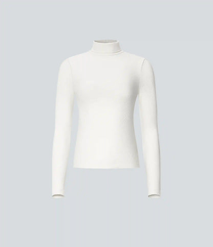 Ribbed Knit High Collar Long Sleeve Casual Top