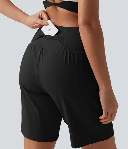 SoftlyZero™ Airy Crossover High Waisted 2-in-1 InstantCool Yoga Shorts 9'' with Pockets