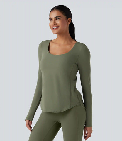 Halara UltraSculpt™ Crisscross Backless Long Sleeve Curved Hem Training Sports Top