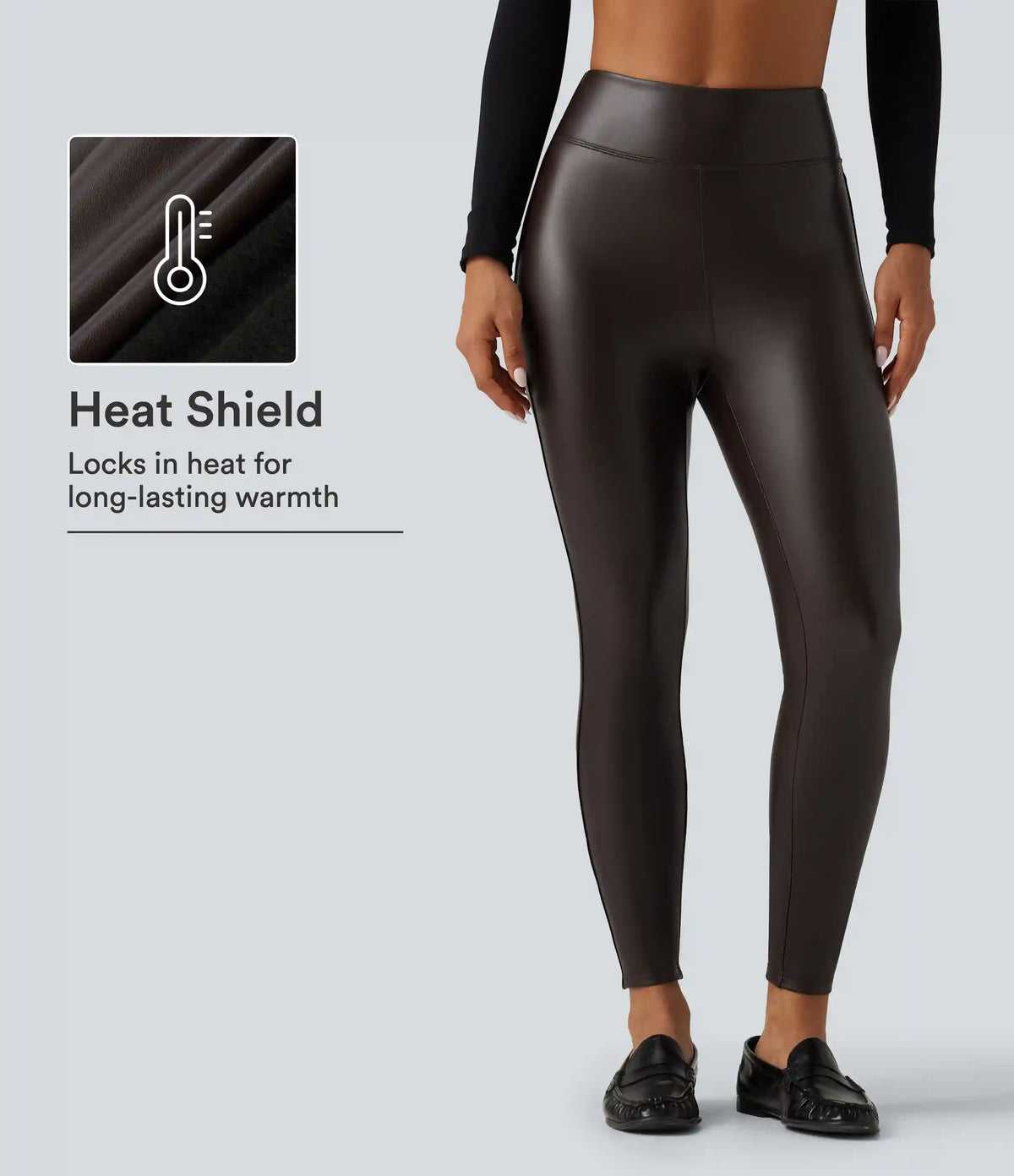 High Waisted Stretchy PU Fleece Skinny Casual Leggings with Pockets