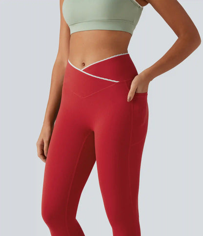 Halara UltraSculpt™ High Waisted Crossover Color Block Yoga Leggings with Pockets