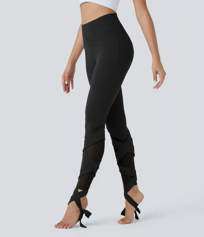 SoftlyZero™ High Waisted Contrast Mesh Lace Up Yoga 7/8 Leggings