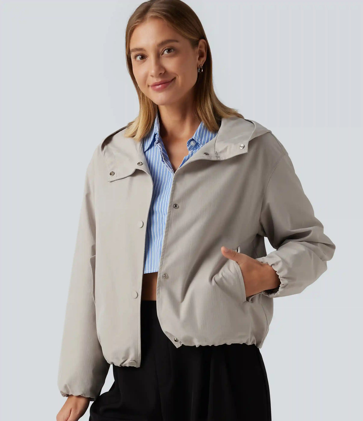 Hooded Long Sleeve Casual Jacket with Pockets