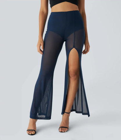 High Waisted 2-in-1 High Mesh Flare Casual Pants