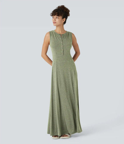 Round Neck Sleeveless Flare Maxi Casual Dress