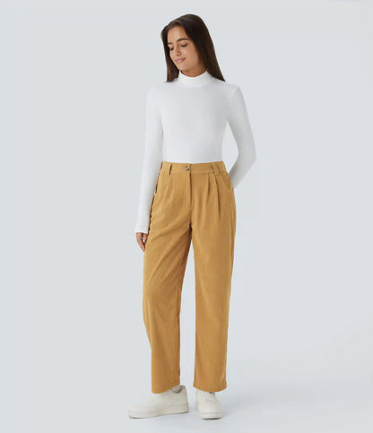 Mid Rise Zipper Pocket Corduroy Casual Pants