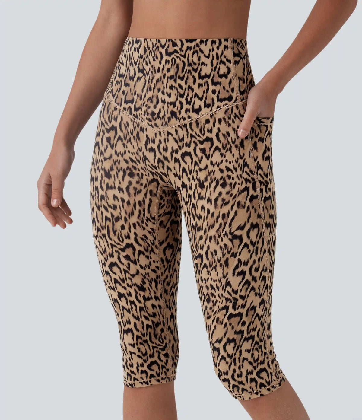 Halara UltraSculpt™ Leopard Print High Waisted Tummy Control Pedal Pusher Yoga Leggings with Pockets