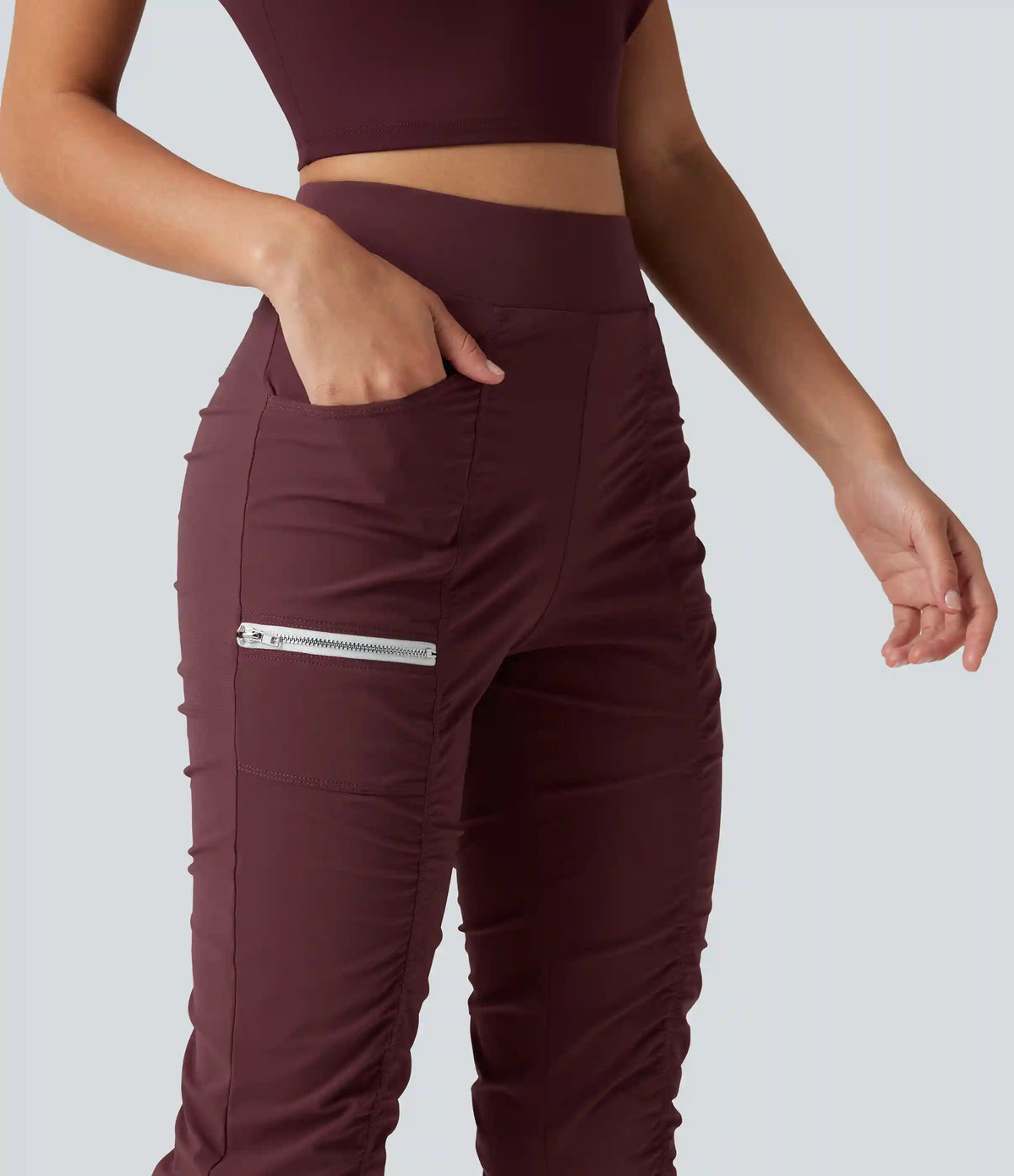 High-waisted Ruched Quick Dry Running Slim Pants with Pockets
