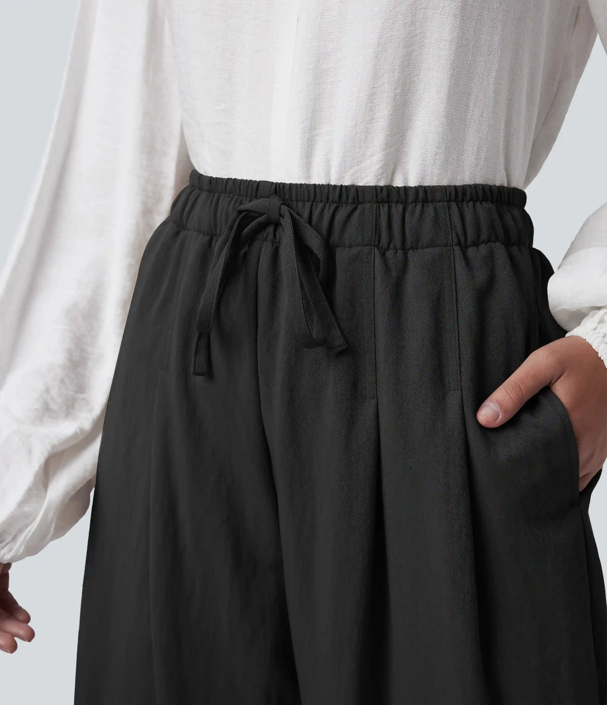 High Waisted Drawstring Straight Leg Work Pants with Pockets