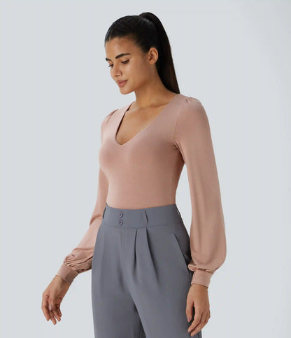 V Neck Long Sleeve Work Bodysuit
