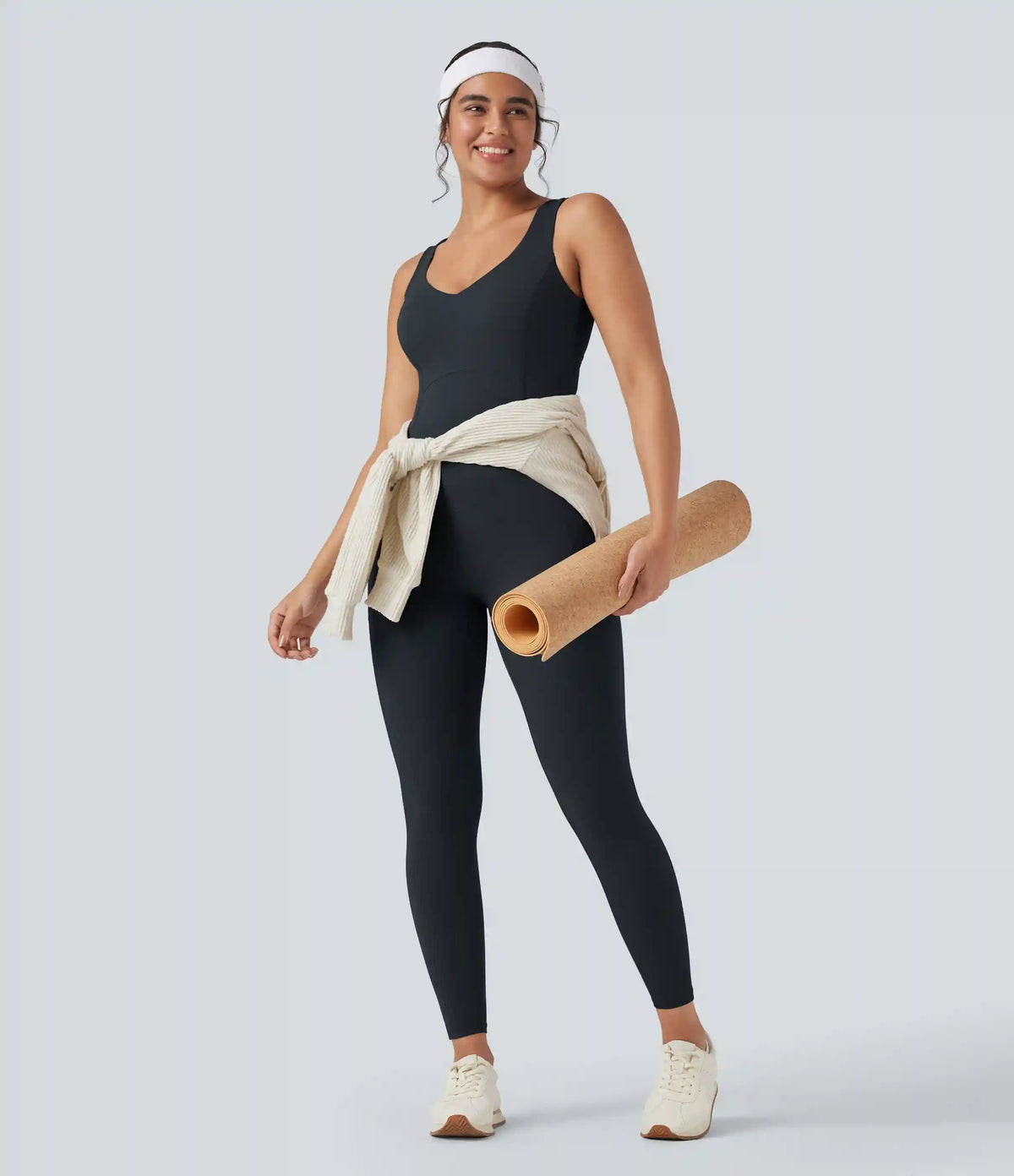 Halara UltraSculpt™ V Neck Tummy Control Butt Lifting Workout Jumpsuit with Pockets